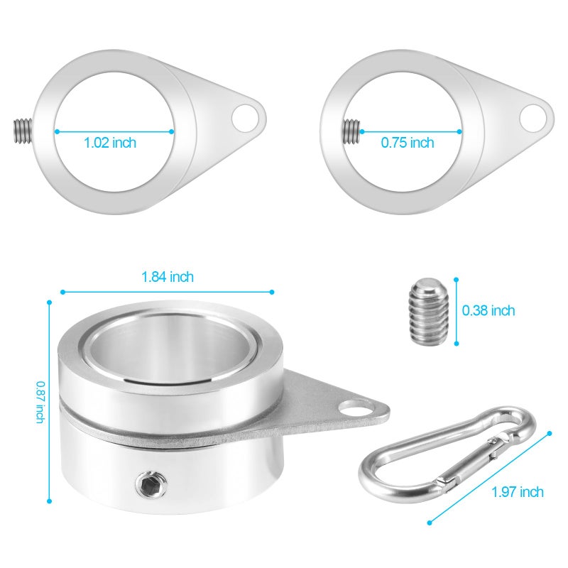 BONWIN Flag Pole Rings  1"" Spinning Flagpole Ring Clips  2 Pcs Aluminum Alloy & Steel 360 Rotating Anti Wrap Flag Mounting Rings with Snap Carabiners for 0.75-1.02 Inch Diamete Flagpole (F1  Silver) - Image 4